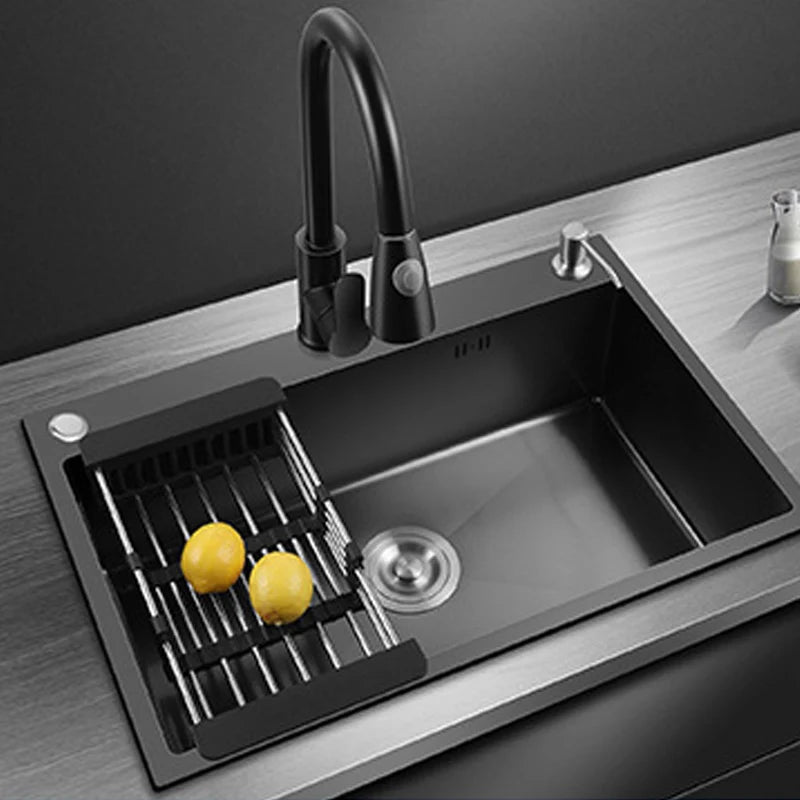 304 Stainless Steel Kitchen Sink Topmount Single Bowl Wash Basin For Home Fixture Drain Accessories Single Slot Kichen Sink