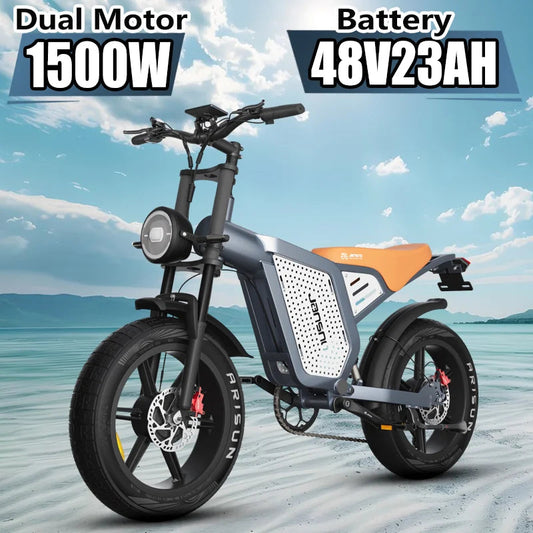 JANSNO X60 Electric Bicycle 1500W Dual Motor 48V23AH Lithium Battery Snow Motorcycle E-Bike 20 Inch Fat Tire Snow Electric Bike Torange