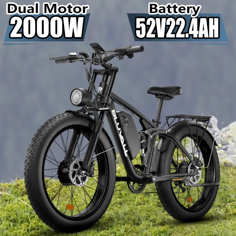 E-bike BLUVALL V1 2000W Dual Motor 52V22.4AH Battery Hydraulic Brake Electric Bike 26 Inch Fat Tire All Terrain Electric Bicycle Torange