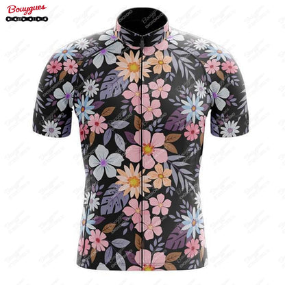 15 Styles Floral Cycling Jersey for Men Short Sleeve Reflective MTB Maillot Downhill Pro Team Mountain Bicycle Clothing Summer Torange
