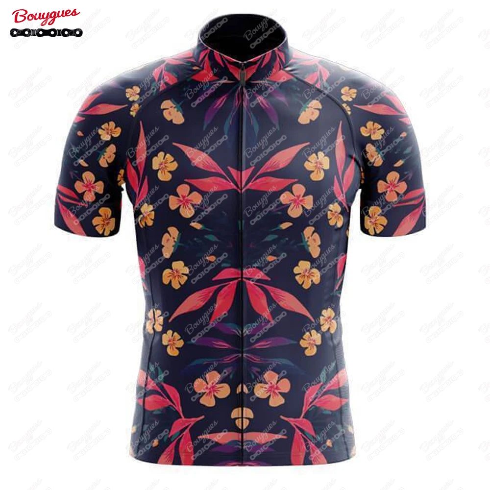 15 Styles Floral Cycling Jersey for Men Short Sleeve Reflective MTB Maillot Downhill Pro Team Mountain Bicycle Clothing Summer Torange