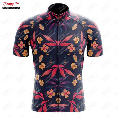 15 Styles Floral Cycling Jersey for Men Short Sleeve Reflective MTB Maillot Downhill Pro Team Mountain Bicycle Clothing Summer Torange