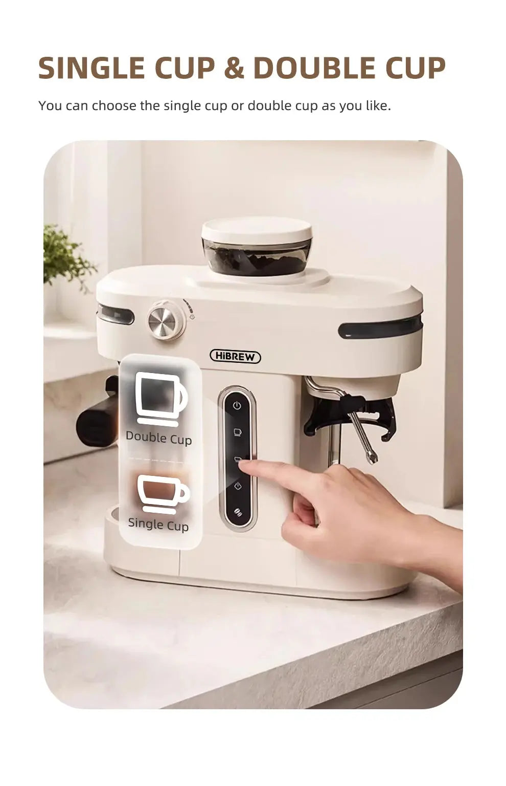 HiBREW 20 Bar Semi Automatic Espresso Coffee Maker With Grinder Bean For Cappuccino and Latte Milk Frothing System Machine H14 Torange