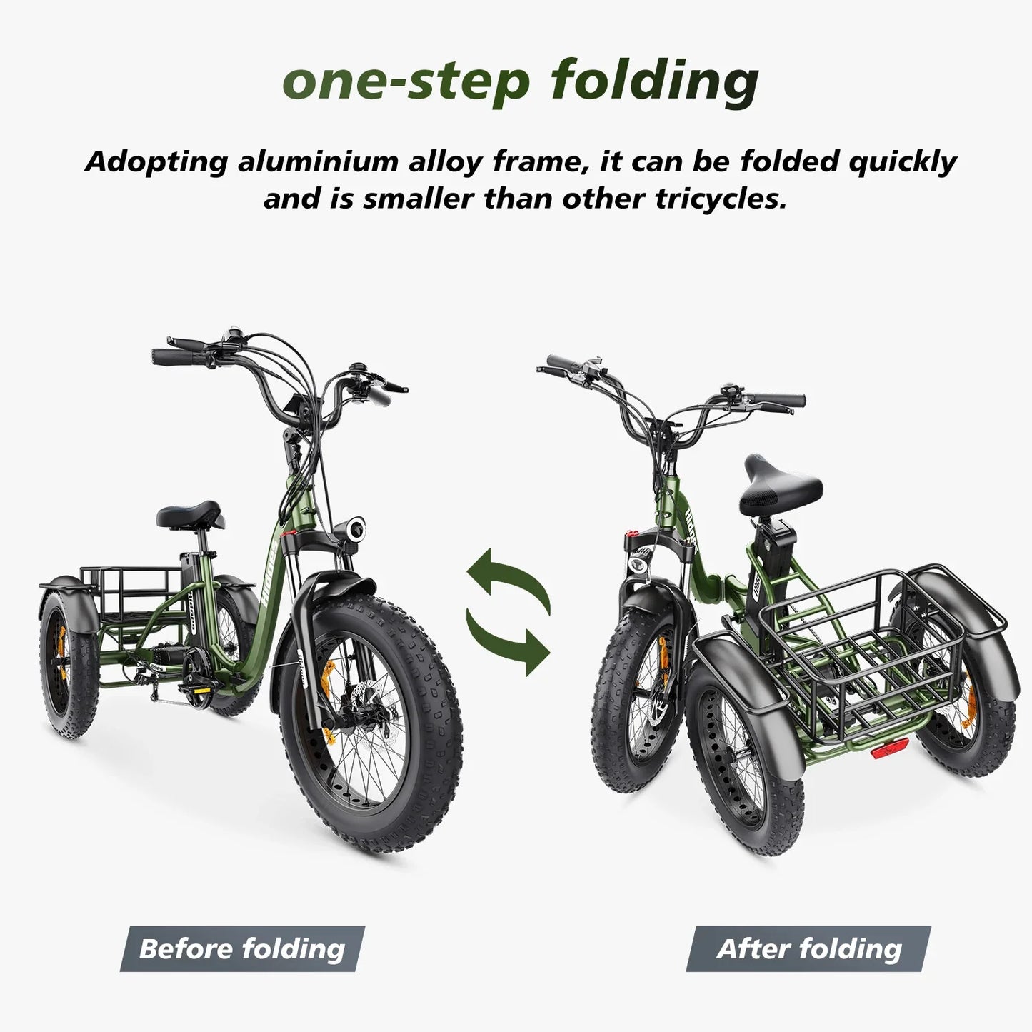 Electro Tricycle 750W Motor 20AH Lithium Battery Folding Electric Tricycle Electric Cars Vehicles for Adults 20*4.0 Inch Ebike