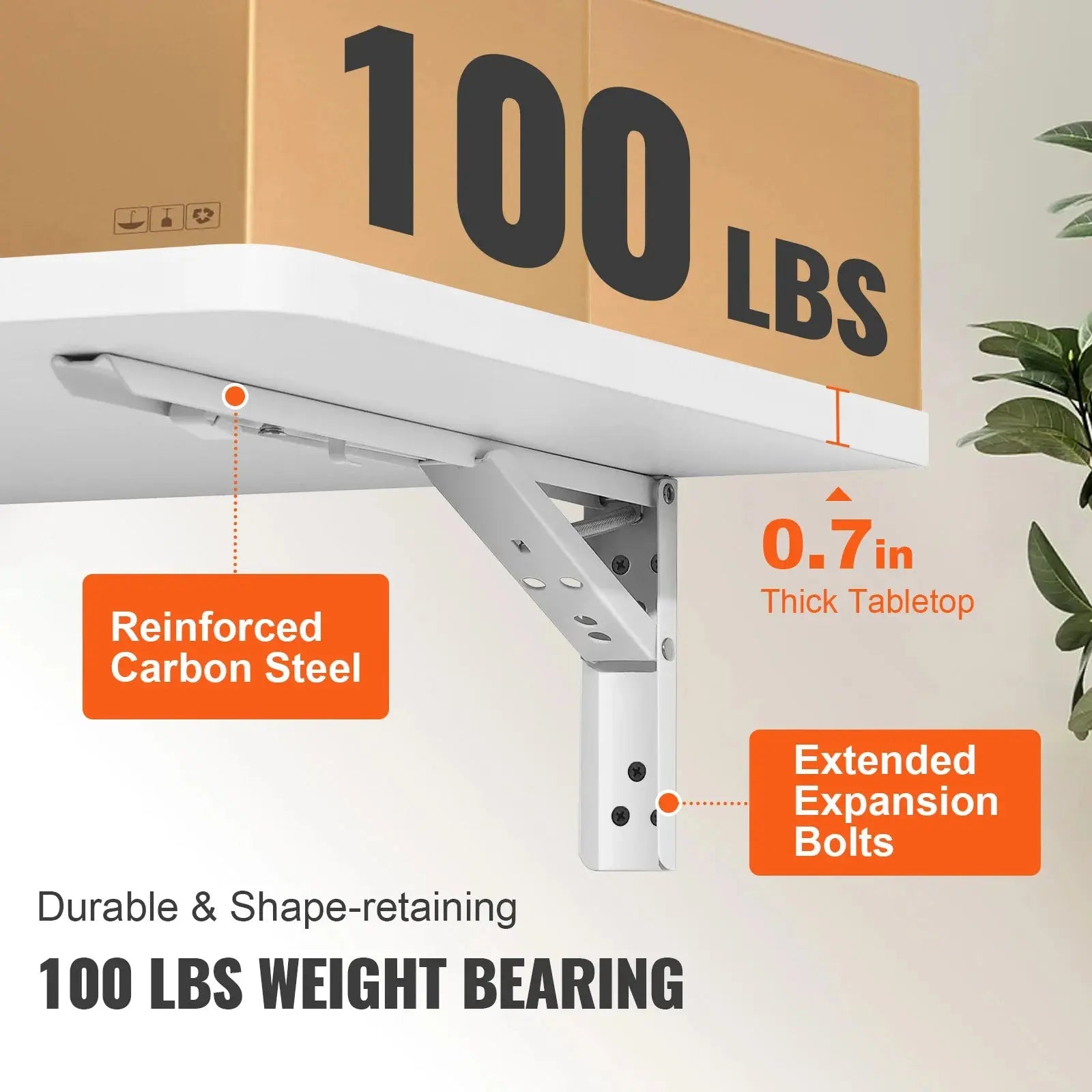 VEVOR Wall Mounted Folding Table Wall Mount Drop Leaf Table with Carbon Steel Bracket Wooden Desk for Dining Laundry Room Office Torange