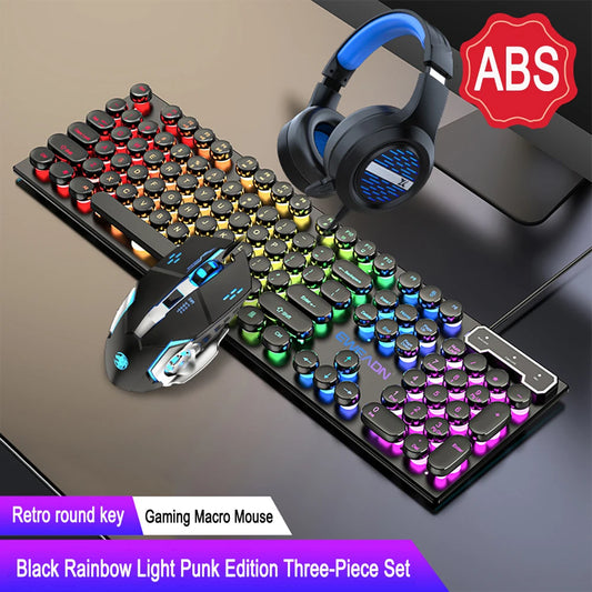 Three-piece Set Punk Gaming Keyboard and Mouse Earphone Set Luminous Keyboards 1600 DPI Mice Headset Combos Computer Accessories - Torange