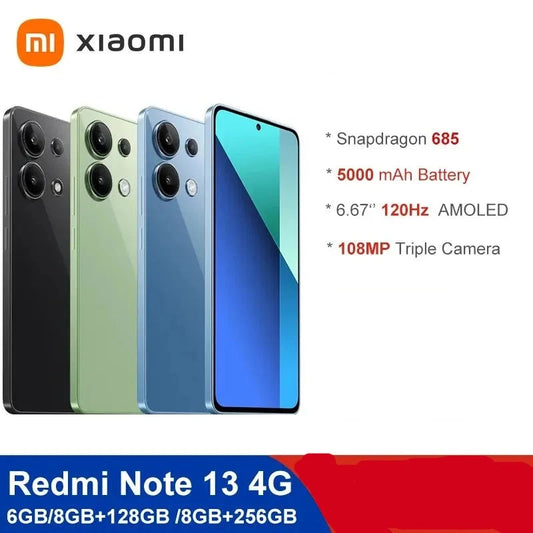 Xiaomi Redmi Note 13 4G Mobile Phone 6.67" AMOLED Screen 120Hz Snapdragon 685 Octa Core CPU 108MP Triple Camera - Torange