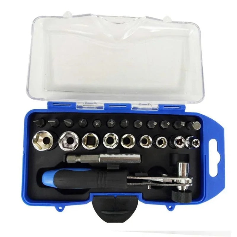 23pcs Sleeve Screwdriver Set Ratchet Wrench Socket Spanner Drill Combination Kits for Car Bike Repair Tool