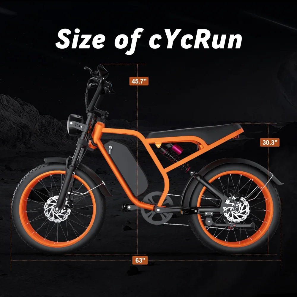 Electric Bike BLUVALL SU8 1500W Powerful Motor 52V20AH Removable Battery E-bike Hydraulic Brake 20*4 Inch Fat Tire Electric Bike Torange