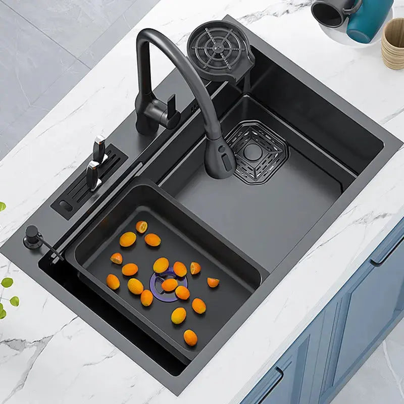 Kitchen Sink Nano 304 Stainless Steel Household Washbasin Sink Large Single Slot With Knife Holder Above Counter/Undermount Sink DS