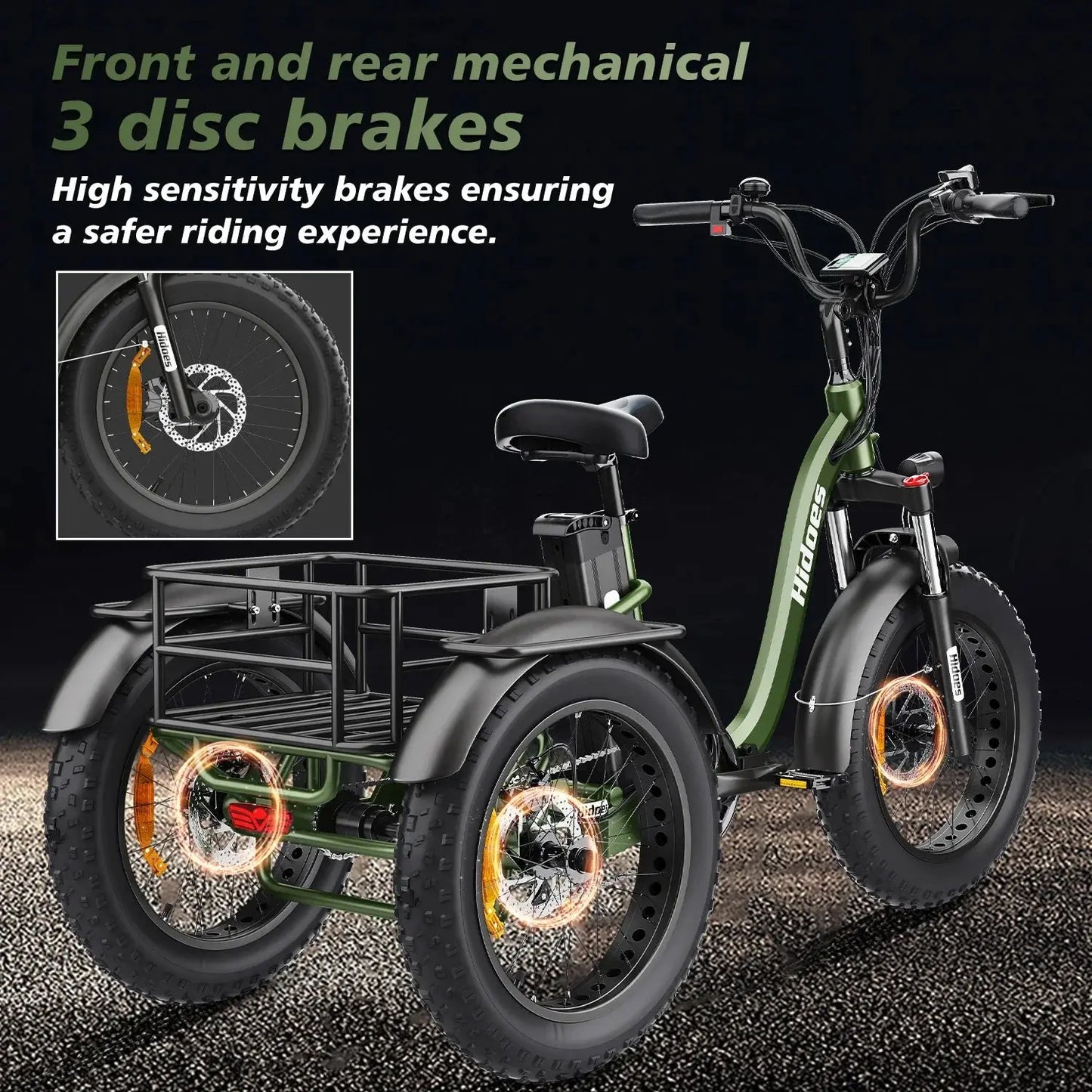 Electro Tricycle 750W Motor 48V20AH Lithium Battery Folding Electric Tricycle Electric Adult 20*4.0 Inch Fat Tire Mountain Ebike Torange