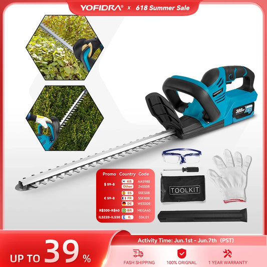 YOFIDRA 2000W Electric Hedge Trimmer 15000 RPM Lawn Mower Garden Landscaping Hedge Pruner Trimmer Tool For Makita 18V Battery