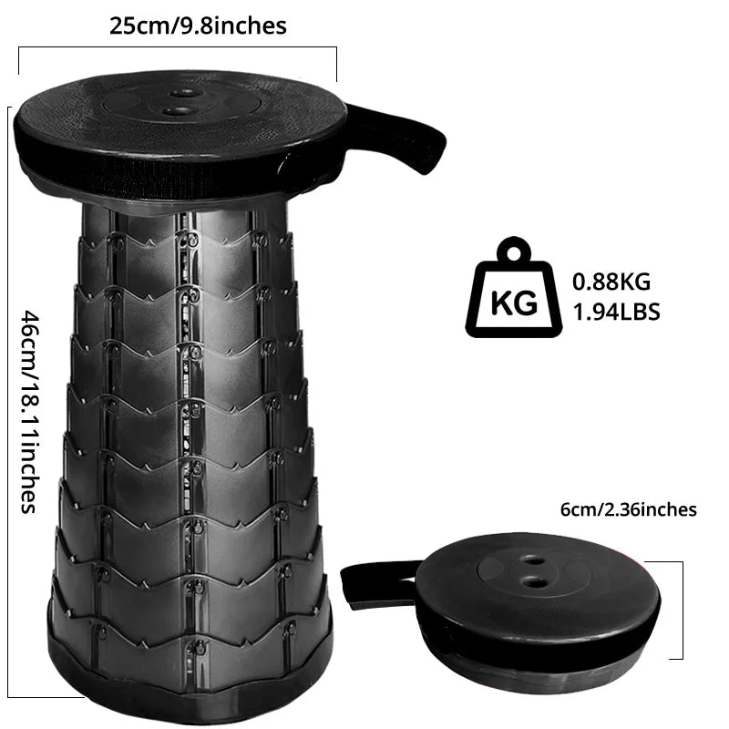150KG Outdoor Telescoping Stool Portable Plastic Collapsible Folding Stool Seat Chair for Camping Fishing Height Adjustable