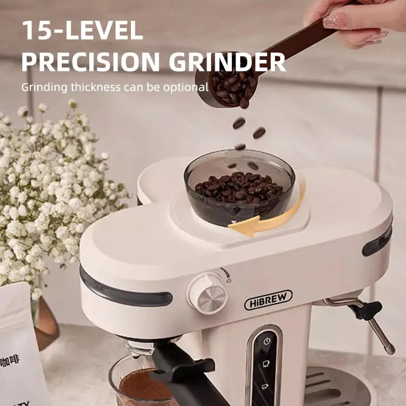 HiBREW 20 Bar Semi Automatic Espresso Coffee Maker With Grinder Bean For Cappuccino and Latte Milk Frothing System Machine H14 Torange