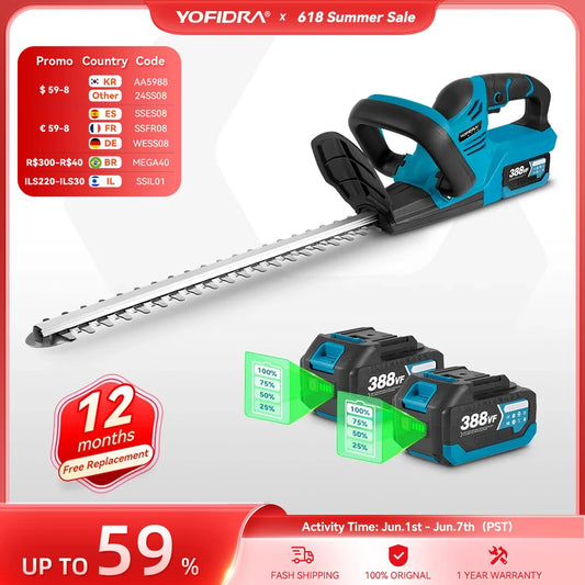 YOFIDRA 2000W Electric Hedge Trimmer 15000 RPM Lawn Mower Garden Landscaping Hedge Pruner Trimmer Tool For Makita 18V Battery