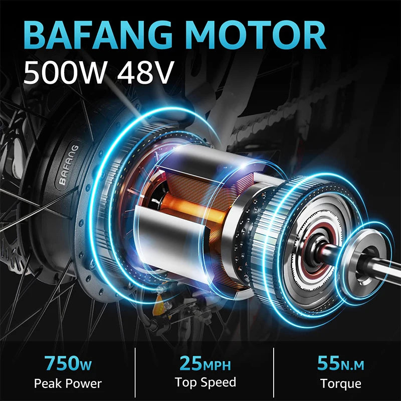 TESWAY E Bike For Adults 500W Motor 48V 12AH Battery 27.5*2.4-inch Tires 40km/h Max Speed 90km Range Mechanical Disc Brakes