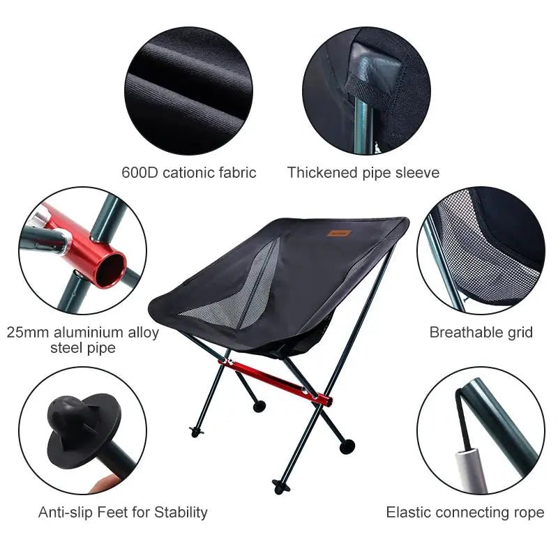PACOONE Travel Ultralight Folding Chair Detachable Portable Moon Chair Outdoor Camping Fishing Chair Beach Hiking Picnic Seat Torange