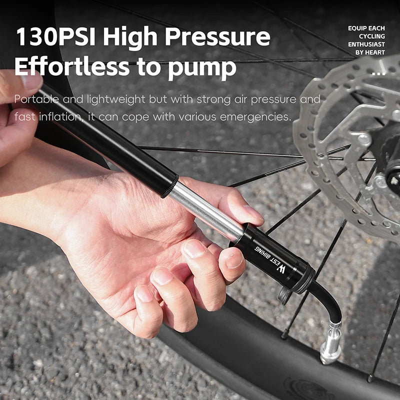 WEST BIKING 130PSI Mini Bike Pump Aluminum Alloy Portable Drop-proof Bike Ultraligh Hand Air Pump MTB Mountain Road Cycling Pump Torange