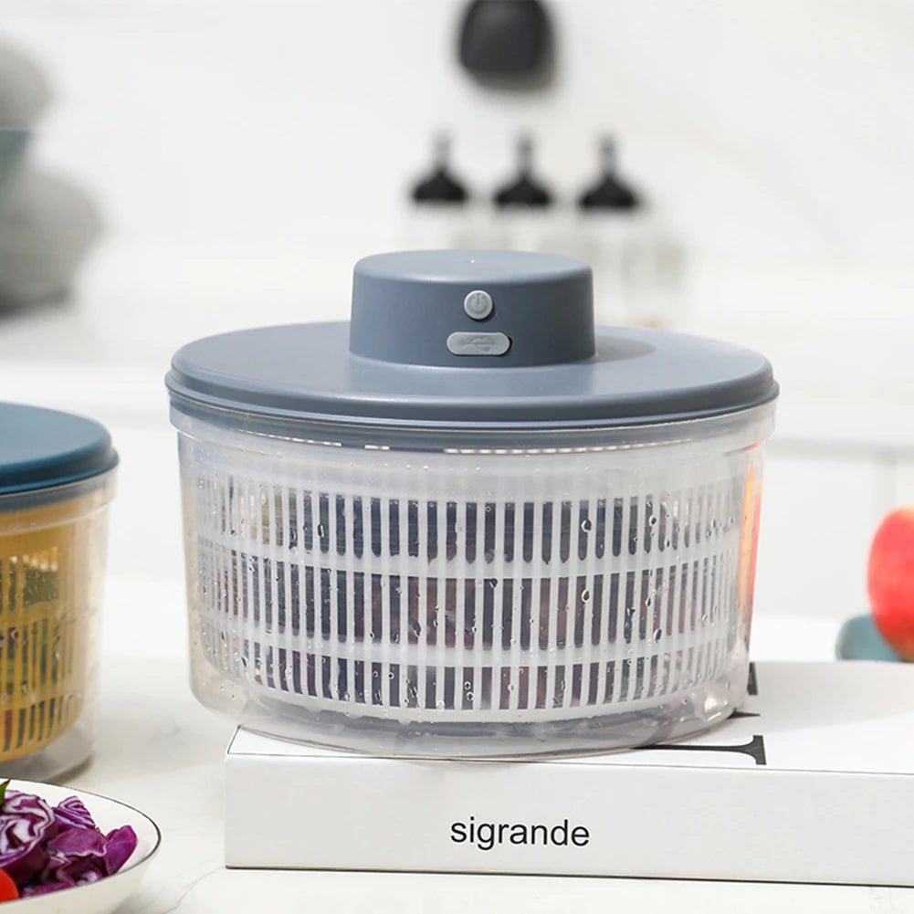 Electric Drain Basket Cleaning Dryer Fruit and Vegetable Dry and Wet Separation Draining Salad Spinner Home Gadget