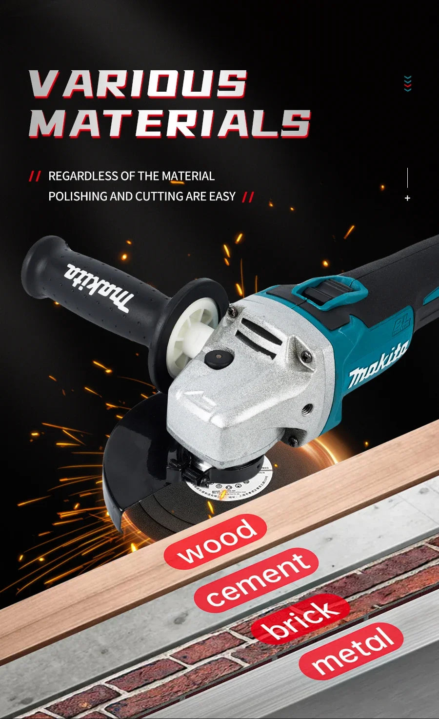 Makita 18V DGA404 Brushless Lithium Electric Angle Grinder Rechargeable Cutting Machine High Power Polishing Machine