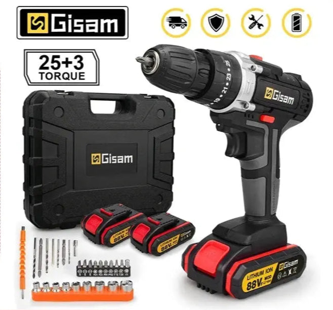 Gisam 88VF Cordless Impact Drill Electric Screwdriver Electric Hammer Drill Mini Wireless Hand Drill Lithium-Ion Battery Power Tools DS
