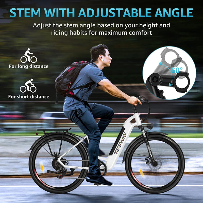 TESWAY E Bike For Adults 500W Motor 48V 12AH Battery 27.5*2.4-inch Tires 40km/h Max Speed 90km Range Mechanical Disc Brakes