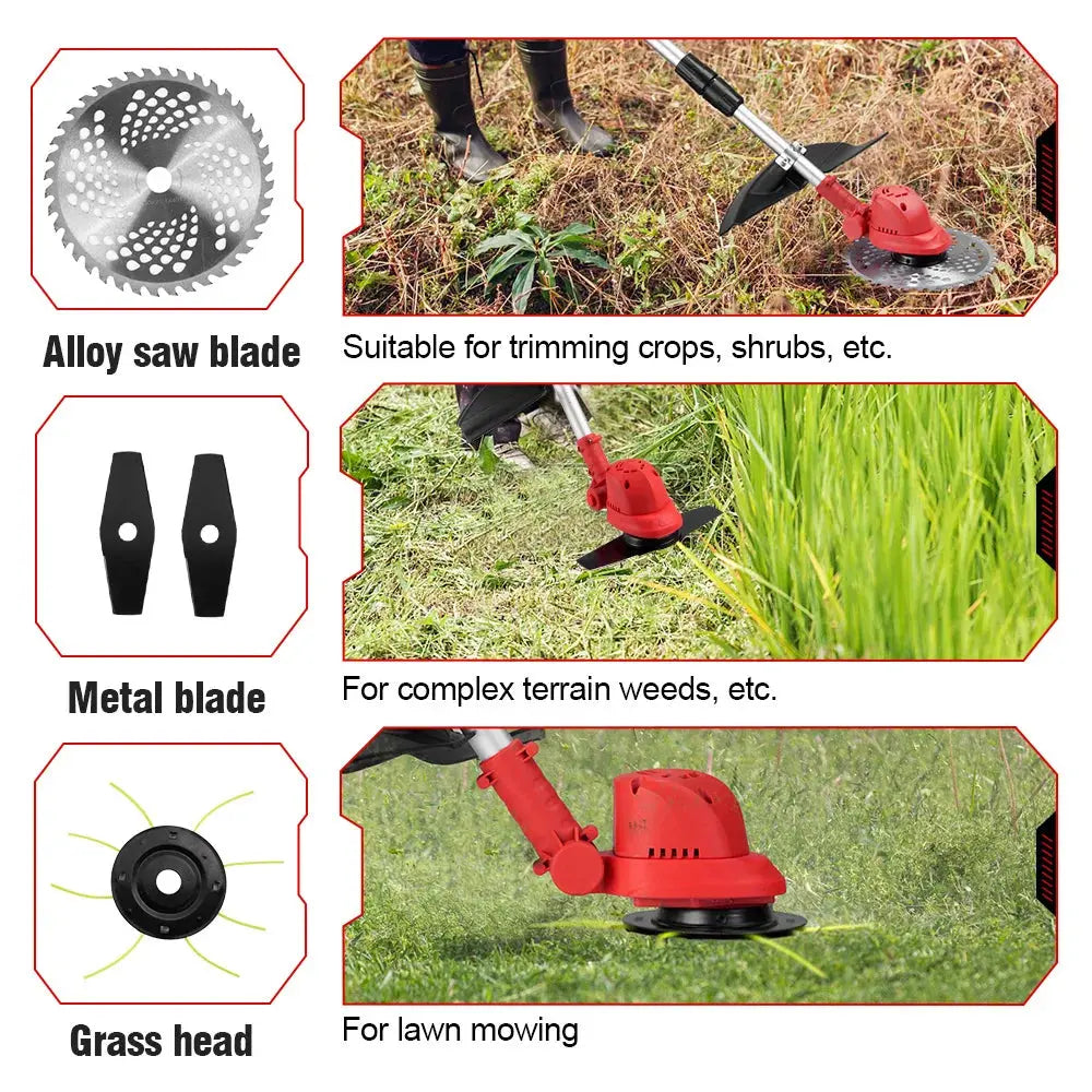 ONEVAN 10inch Brushless Electric Lawn Mower 36000RPM Cordless Grass Trimmer Length Adjustable Garden Tool For Makita 18V Battery Torange