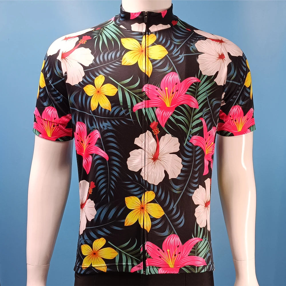 15 Styles Floral Cycling Jersey for Men Short Sleeve Reflective MTB Maillot Downhill Pro Team Mountain Bicycle Clothing Summer Torange