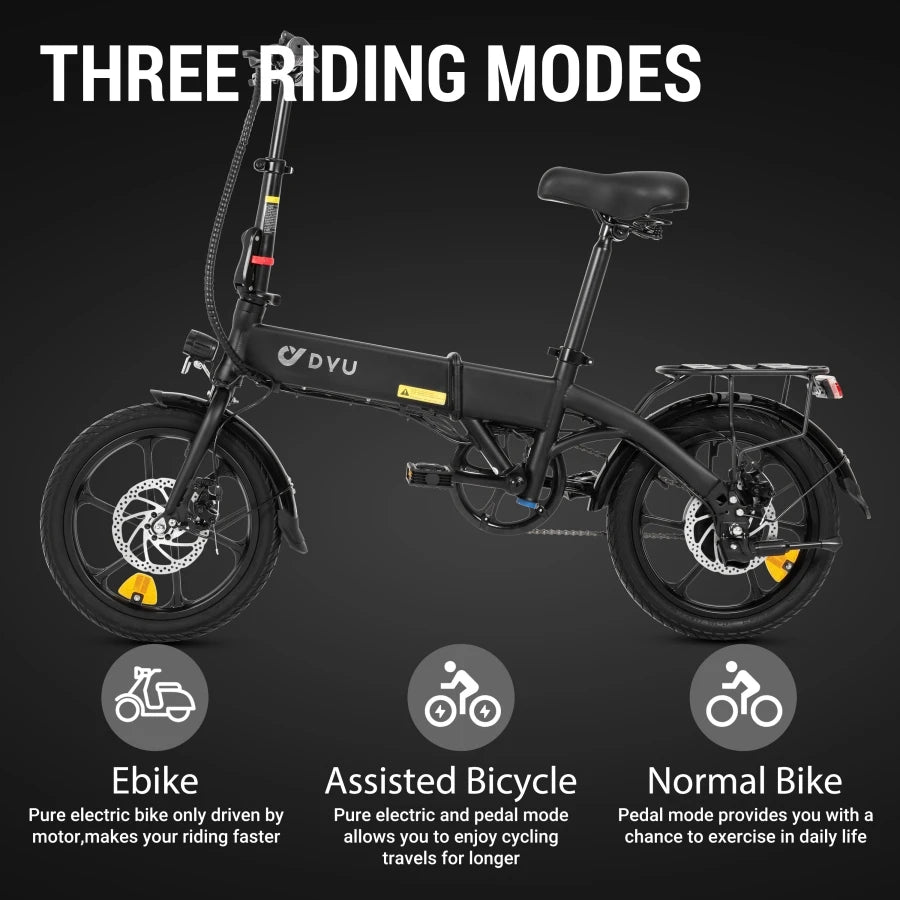 DYU A1F Pro Electric Bike 250W Folding Electric Bicycle 36V 7.5AH Lithium Battery Max Speed 25km/h 16 Inch Mini Assist Ebike