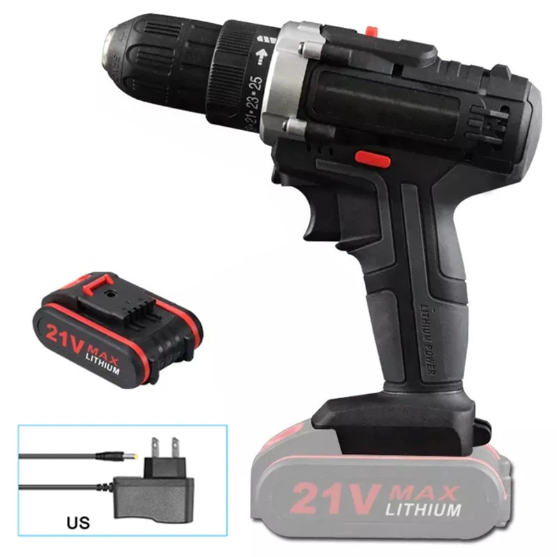 21V Electric Impact Cordless Drill High-power Lithium Battery Wireless Rechargeable Hand Drill Home DIY Electric Power Tools
