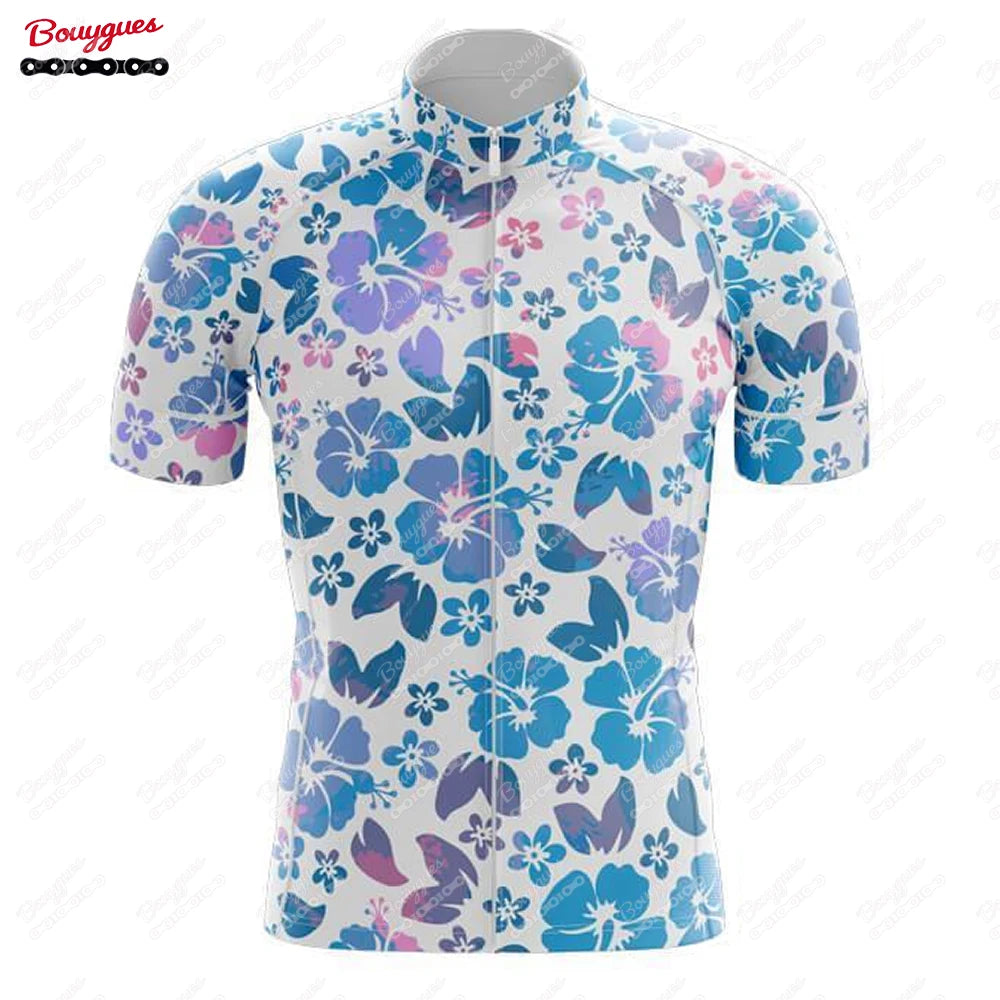 15 Styles Floral Cycling Jersey for Men Short Sleeve Reflective MTB Maillot Downhill Pro Team Mountain Bicycle Clothing Summer Torange