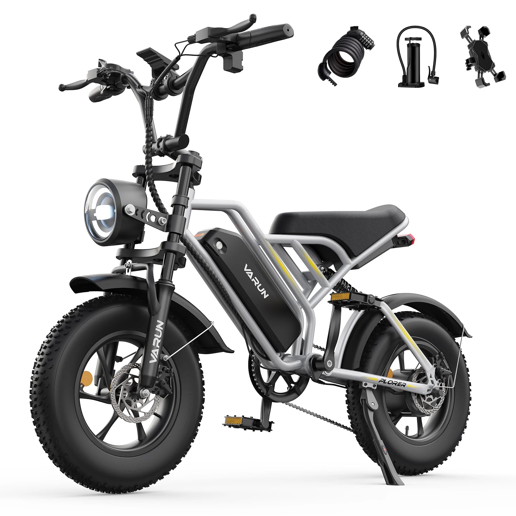 VARUN Plorer Adult E-bike 250W Motor 48V 13AH Battery Electric Bike 16 Inch Fat Tire E-Mountain Bike Off-Road Electric Bicycle Torange