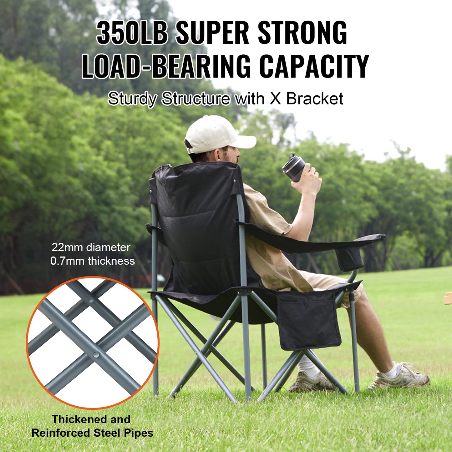VEVOR Ultralight Folding Chair 350lbs High Load Outdoor Camping Chair Portable Beach Hiking Picnic Travel Seat Fishing Tool