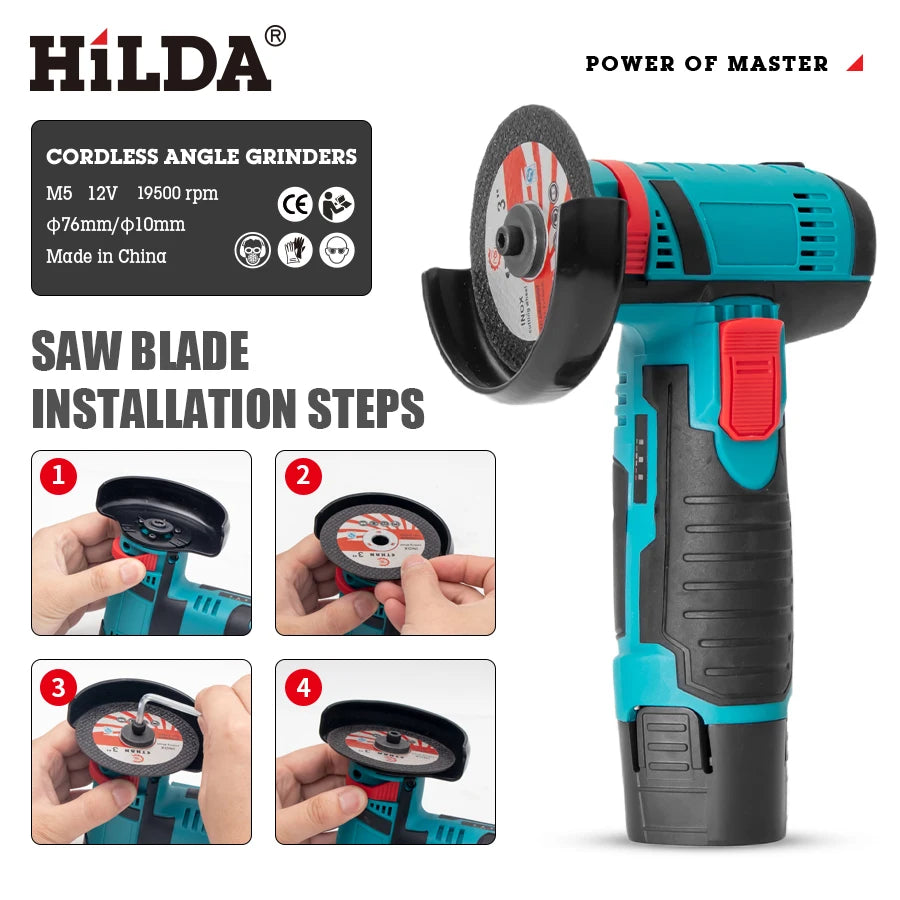 HiLDA 12V/3 Inch Lithium Electric Angle Grinder Mini Small Household Handheld Cutting Machine Polishing Machine