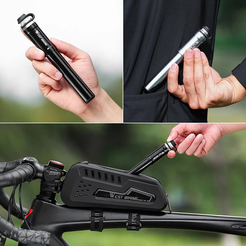 WEST BIKING 130PSI Mini Bike Pump Aluminum Alloy Portable Drop-proof Bike Ultraligh Hand Air Pump MTB Mountain Road Cycling Pump Torange