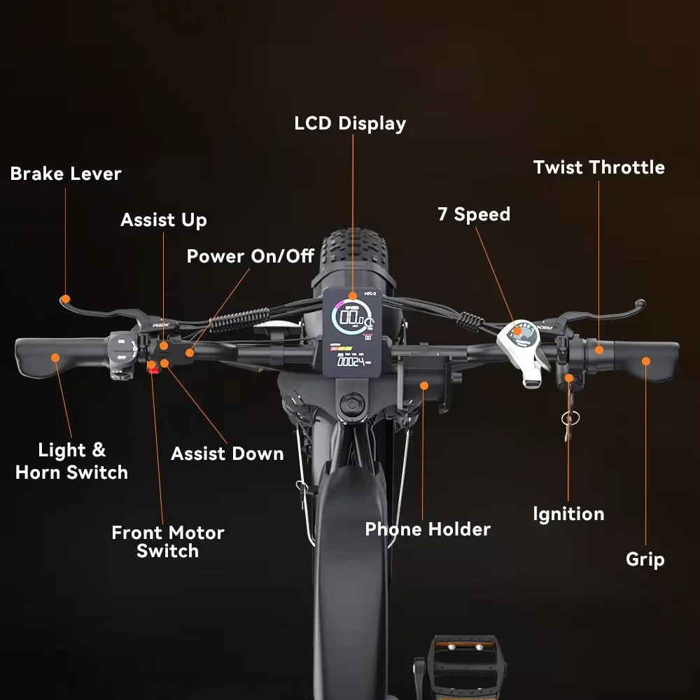 E-bike BLUVALL K10 2000W Brushless Dual Motor 52V43AH Dual Battery Hydraulic Brake Snow E-Bicycle 20 Inch Fat Tire Electric Bike Torange