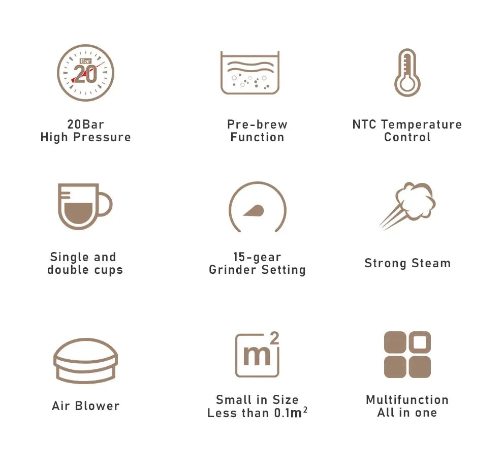 HiBREW 20 Bar Semi Automatic Espresso Coffee Maker With Grinder Bean For Cappuccino and Latte Milk Frothing System Machine H14 Torange