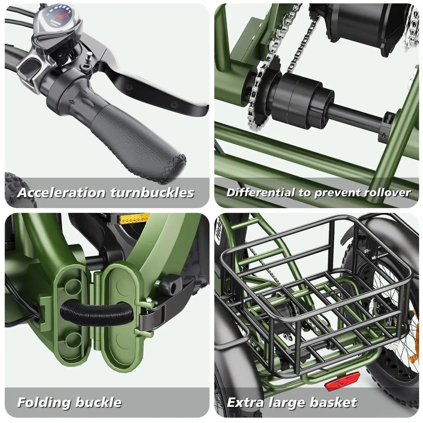 Electro Tricycle 750W Motor 48V20AH Lithium Battery Folding Electric Tricycle Electric Adult 20*4.0 Inch Fat Tire Mountain Ebike Torange