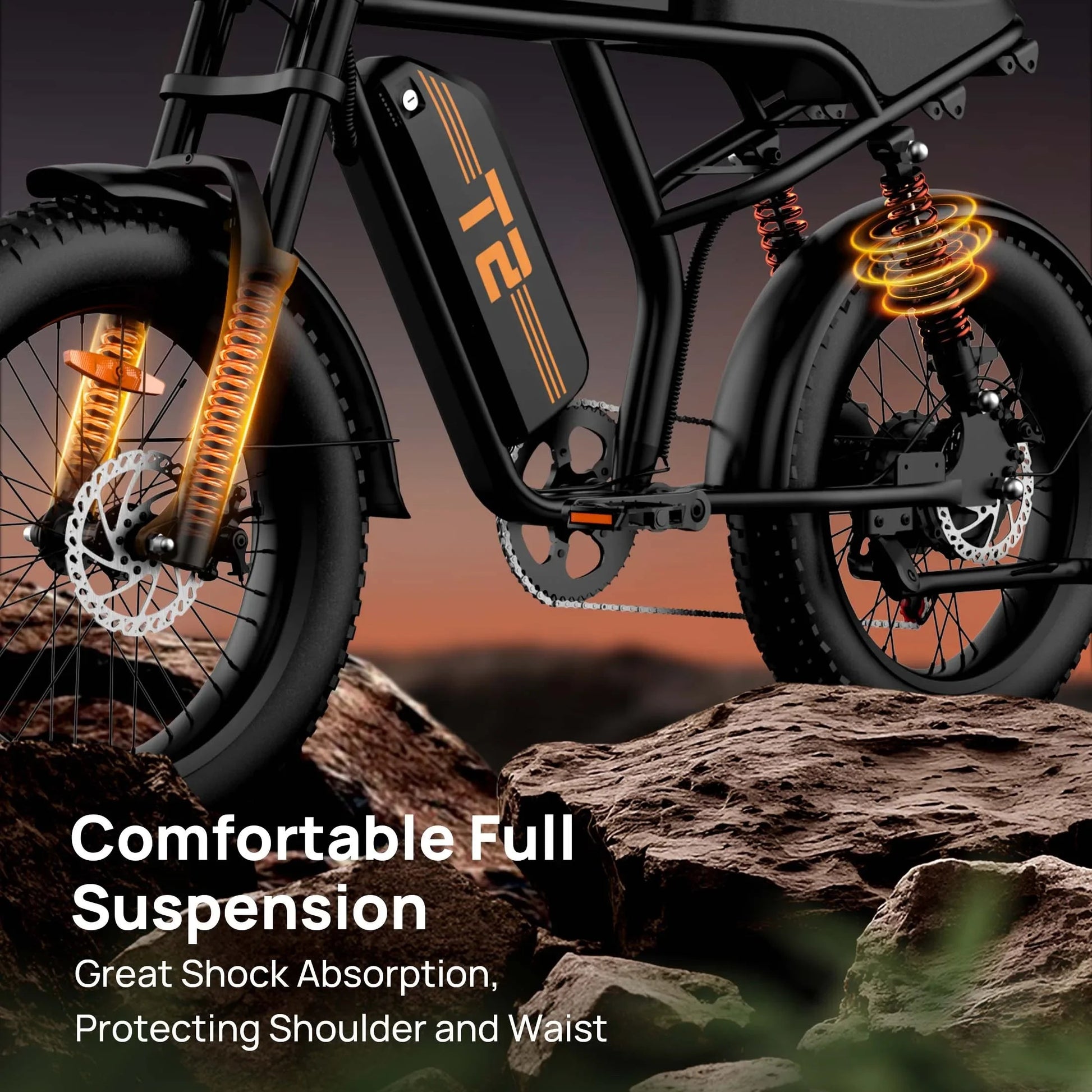 Electric Bike URLIFE T2 500W Motor 48V15.6AH Battery Adult Travel Electric Bicycle 20*4 In All Terrain Off-Road Fat Tire E-bike Torange