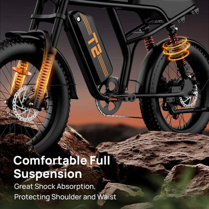 Electric Bike URLIFE T2 500W Motor 48V15.6AH Battery Adult Travel Electric Bicycle 20*4 In All Terrain Off-Road Fat Tire E-bike Torange