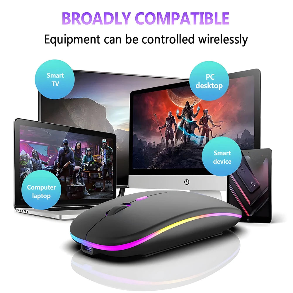 1600DPI Bluetooth Wireless Mouse Rechargeable RGB Backlight Mice Ergonomic Silent Gaming Mouse 2.4Ghz USB Receiver For Laptop PC