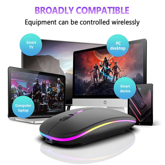 1600DPI Bluetooth Wireless Mouse Rechargeable RGB Backlight Mice Ergonomic Silent Gaming Mouse 2.4Ghz USB Receiver For Laptop PC
