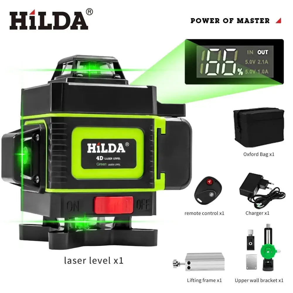 HILDA 16/12 Lines Laser Level Green Line SelfLeveling 360 Horizontal And Vertical Super Powerful Laser Level Green Beam Torange
