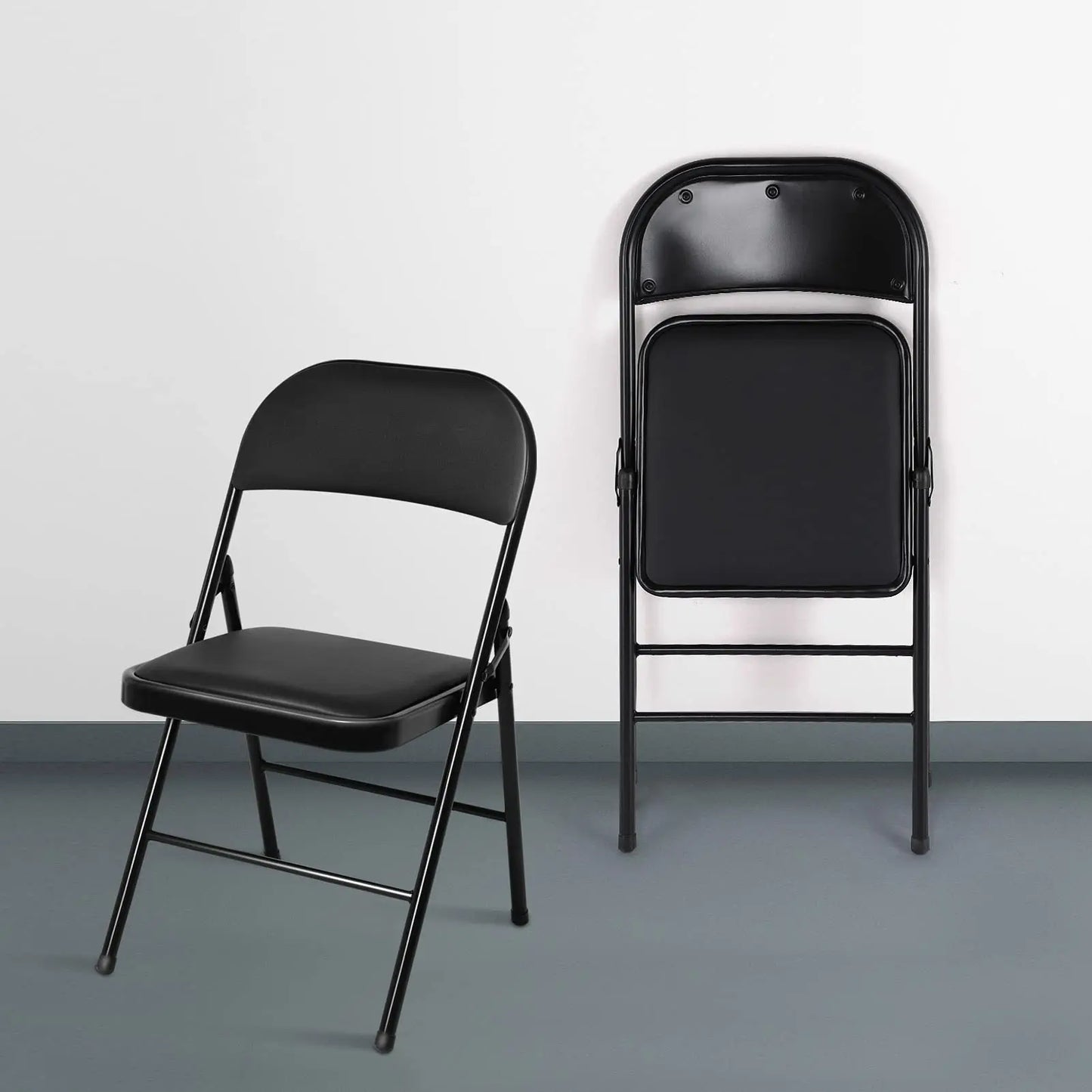 Black Metal Folding Chair Foldable Computer Desk Office Party Back Rest Chairs