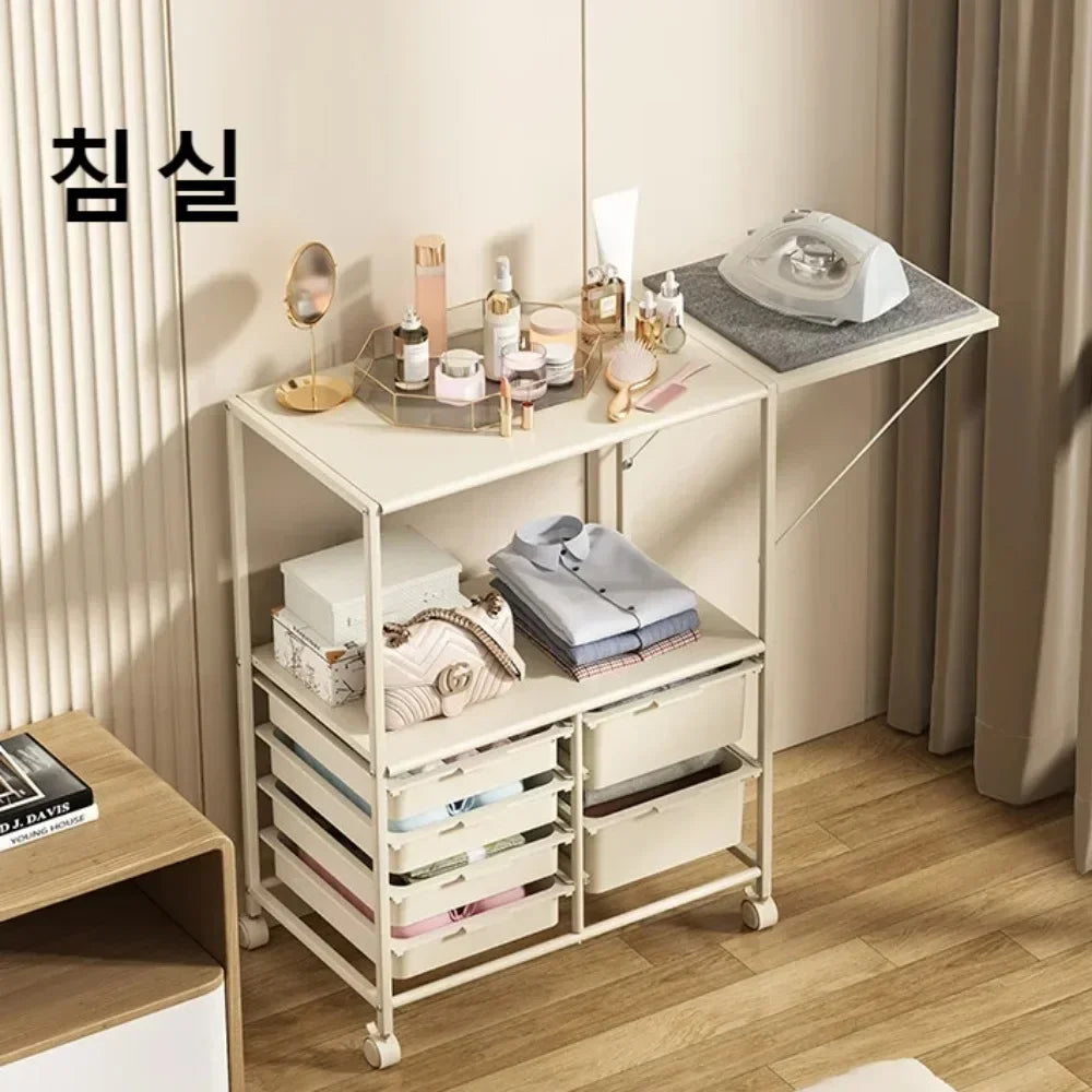 Multi Layer Kitchen Cart Side Cabinets Moving Cabinet Multi-Functional Fold Extension Design Handcart  Microwave Storage Cart