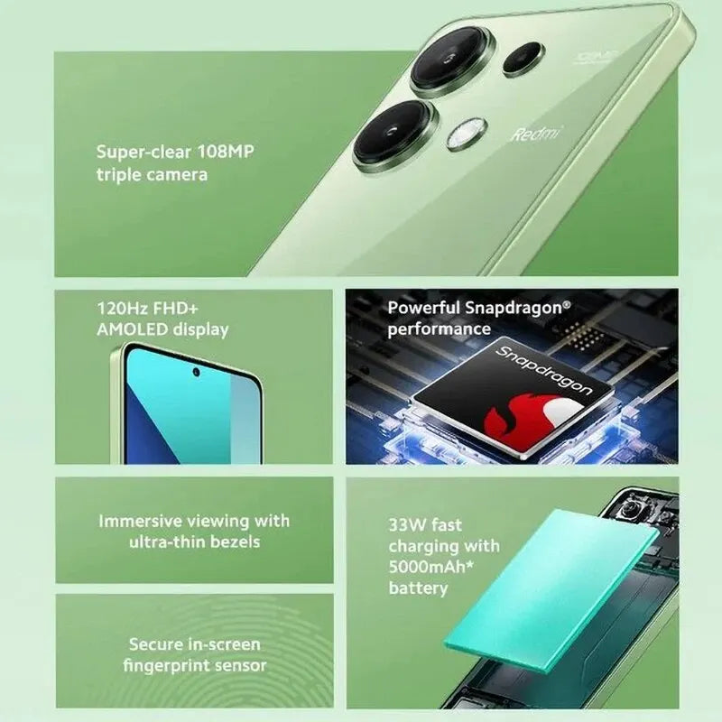 Xiaomi Redmi Note 13 4G Mobile Phone 6.67" AMOLED Screen 120Hz Snapdragon 685 Octa Core CPU 108MP Triple Camera - Torange