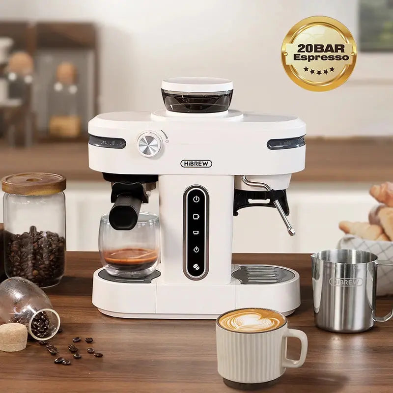 HiBREW 20 Bar Semi Automatic Espresso Coffee Maker With Grinder Bean For Cappuccino and Latte Milk Frothing System Machine H14 Torange