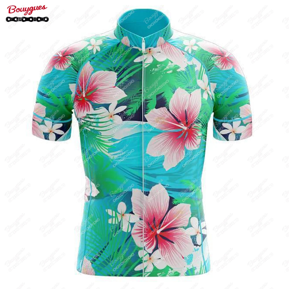 15 Styles Floral Cycling Jersey for Men Short Sleeve Reflective MTB Maillot Downhill Pro Team Mountain Bicycle Clothing Summer Torange