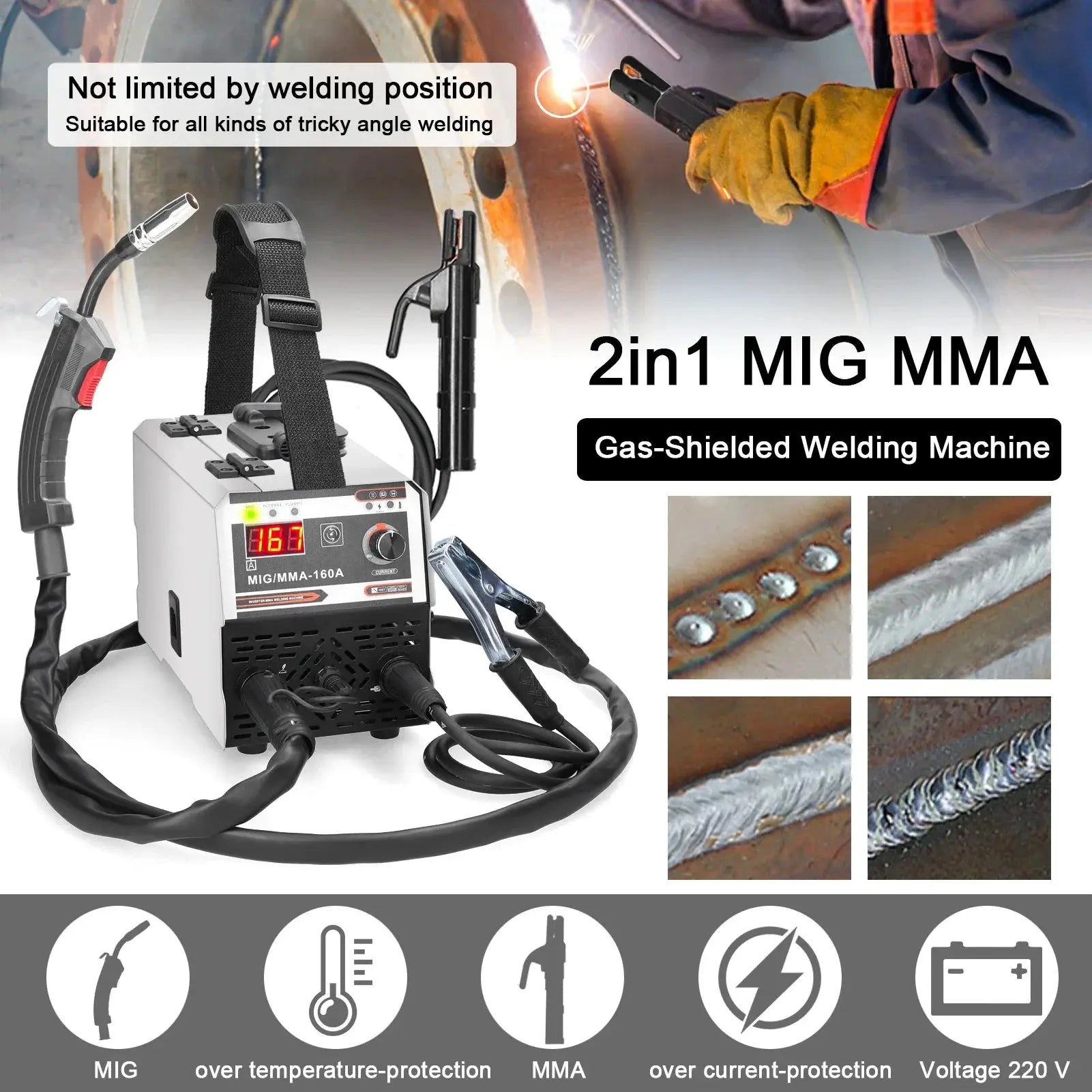 2in1 MIG MMA Welders Carbon Dioxide Gases-Shielded and Manual Welding Multipurpose IGBT Direct Current Inverter Welders Tools Torange