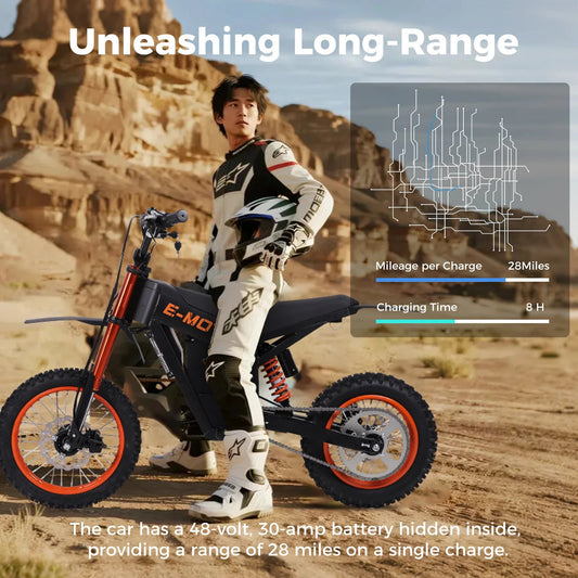 Electric Bike E-MOTO Y01 3000W Powerful Motor 48V30AH Battery Off-Road Electric Motorcycle 14/12 Inch Tires All-Terrain E-Bike Torange